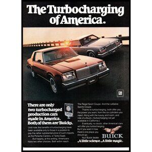 1978 Buick Regal and LeSabre Sport Coupe Turbo Vintage Print Ad Sunset Wall Art